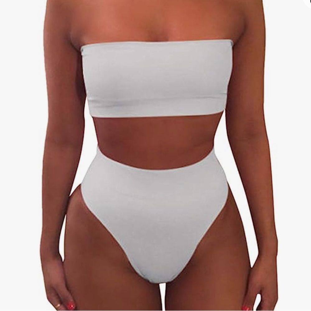 White High Waist Swim Suit Bikini and Sarong